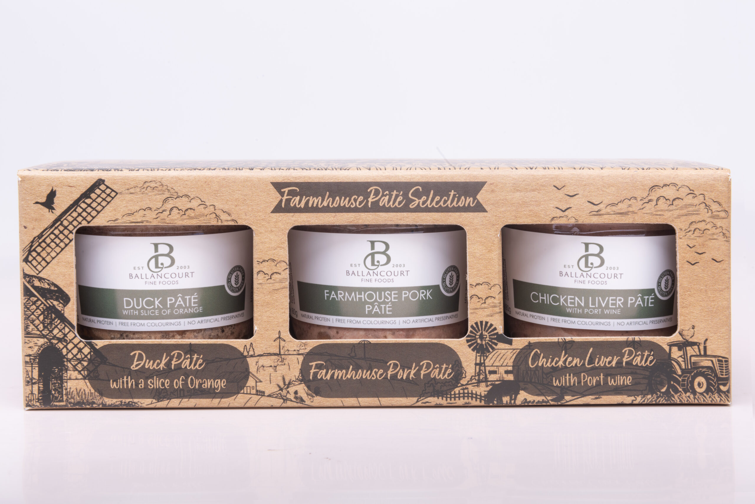 Ballancourt Farmhouse Pâté Selection Box with duck, pork and chicken liver pâtés