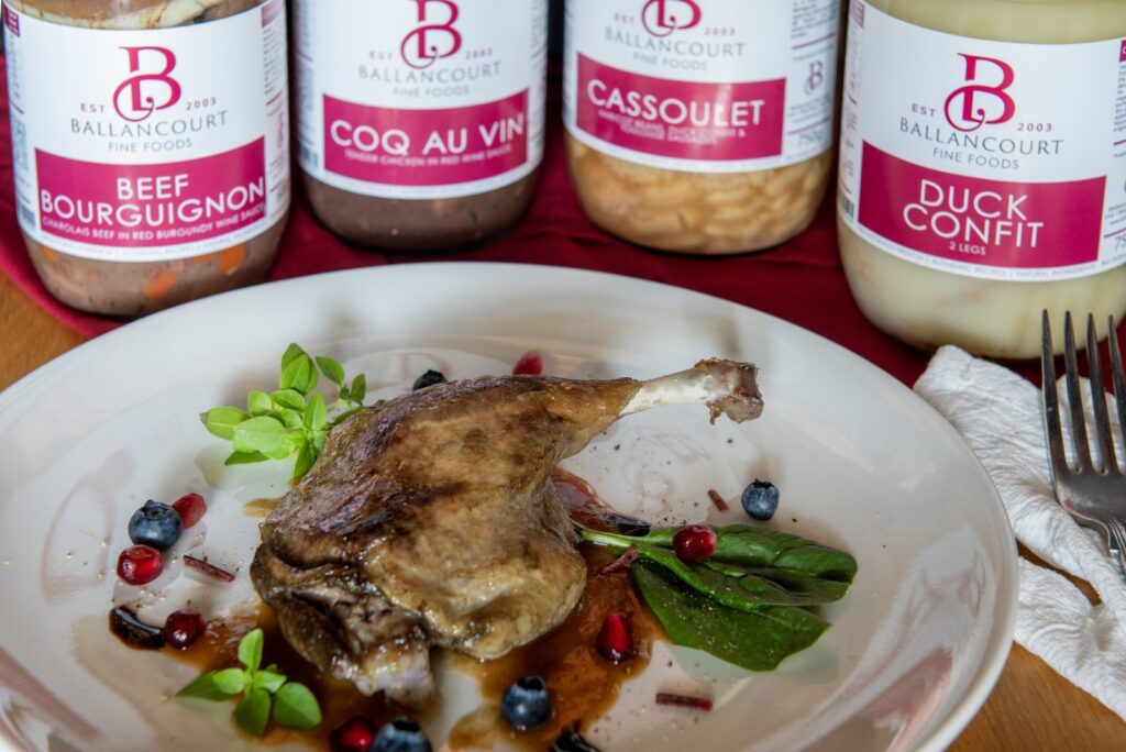 Ballancourt cooked meals in jars served with duck confit