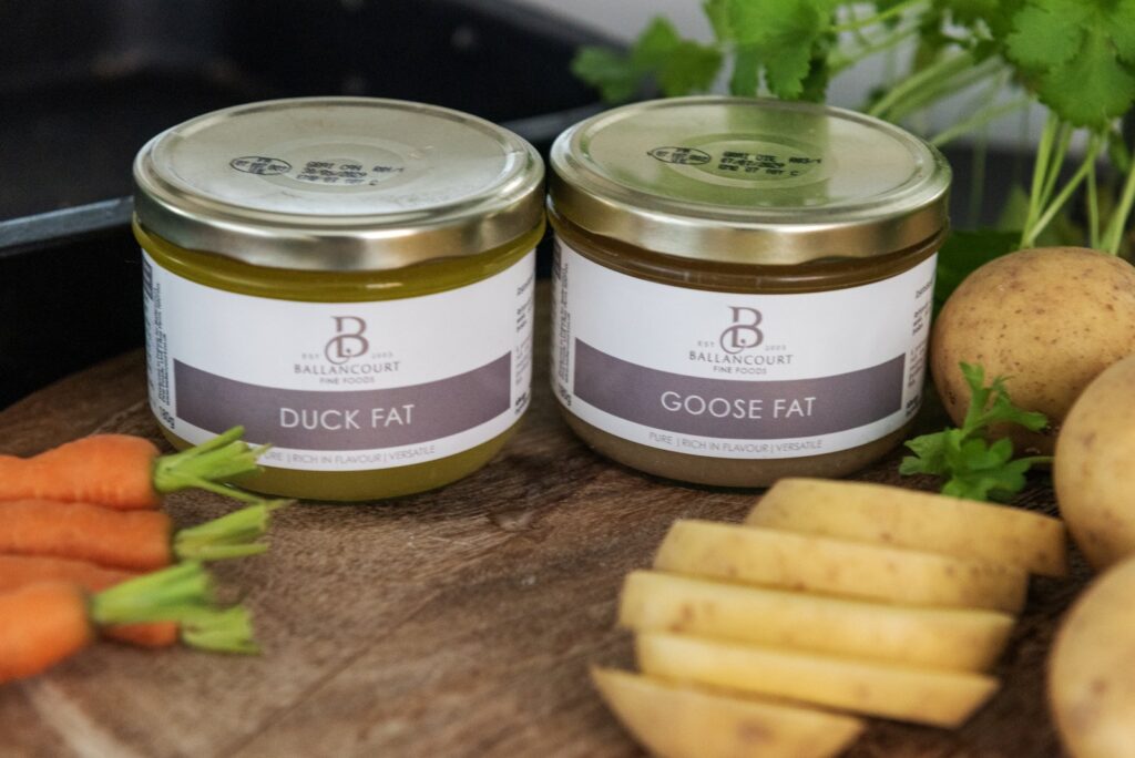 Ballancourt duck and goose fat jars with fresh vegetables